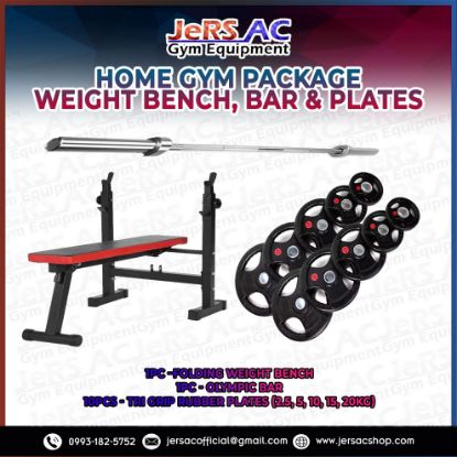 Show details for Weight Bench, Bar & Plates Picture of Weight Bench, Bar & Plates